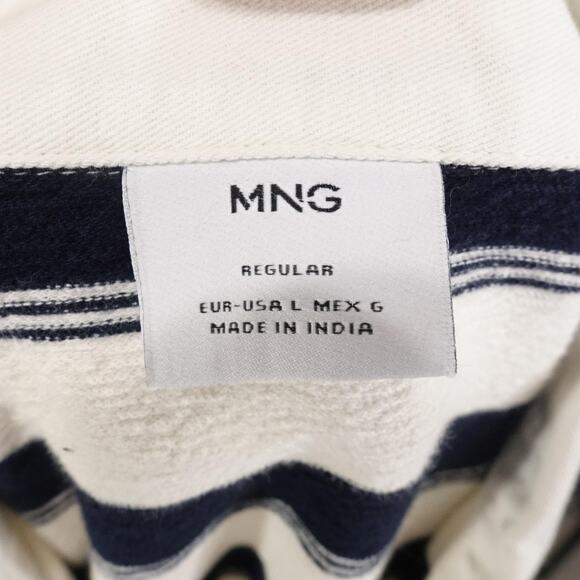 MNG Polo Shirt Mens Large Navy White Stripe Regular Fit Short Sleeve Collared - Picture 6 of 8